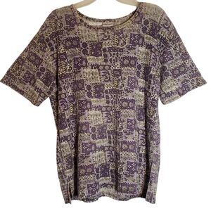 Bobbie Brooks women's XL geometric gray print short sleeve pullover top.  5052
